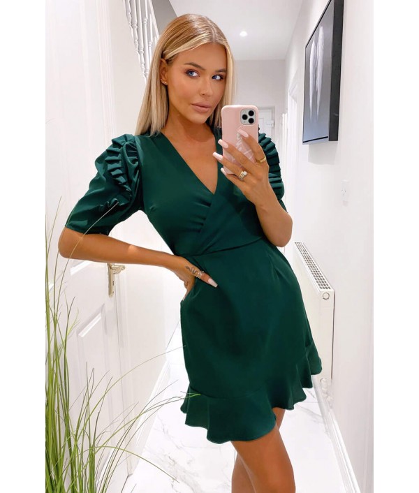 Teal Pleated Sleeve Skater Dre...