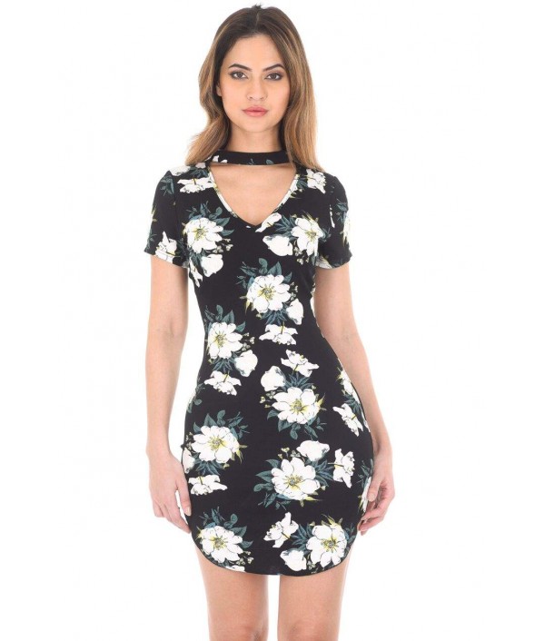 Black Floral Choker Mini Bodyc...