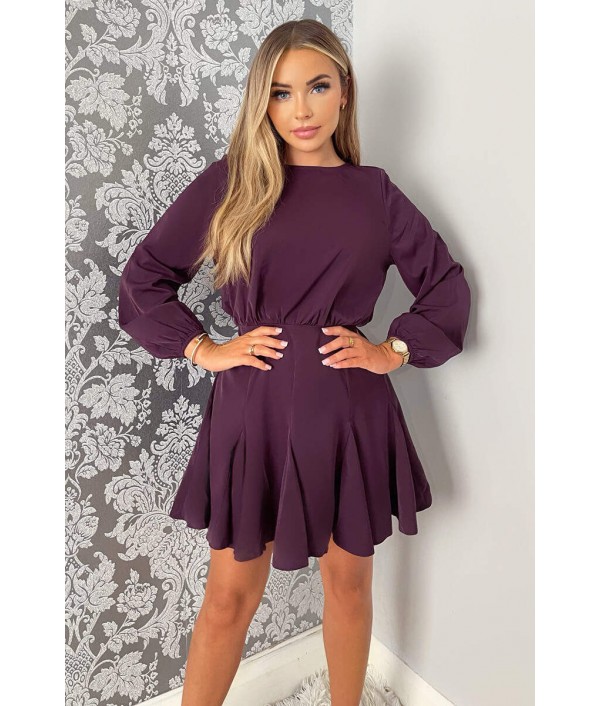 Plum Long Sleeve Frill Skirt D...