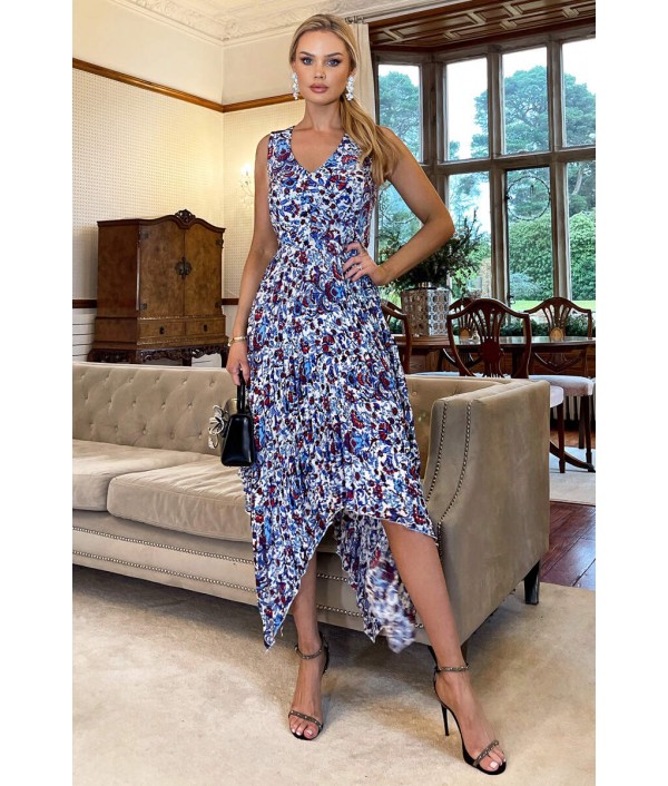 Blue And Red Floral Printed V ...