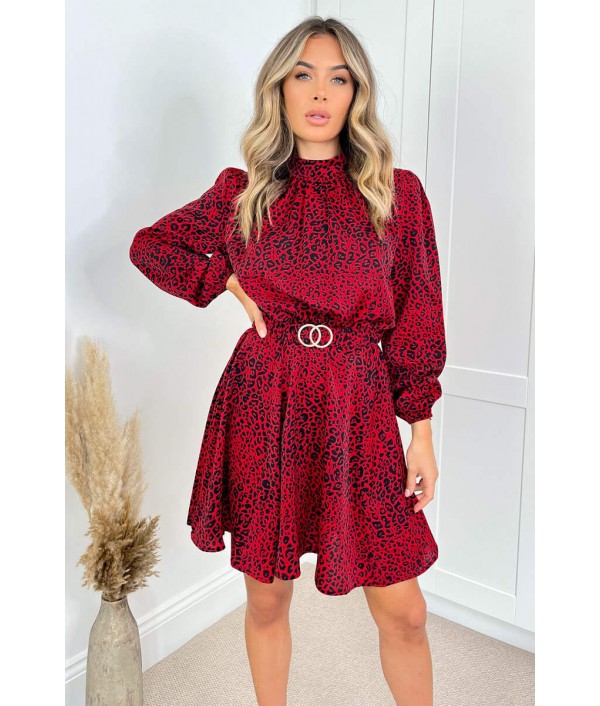 Red Leopard Print Gold Belted ...