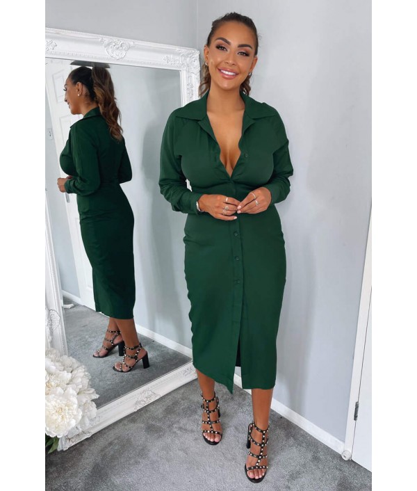 Teal Button Up Midi Dress