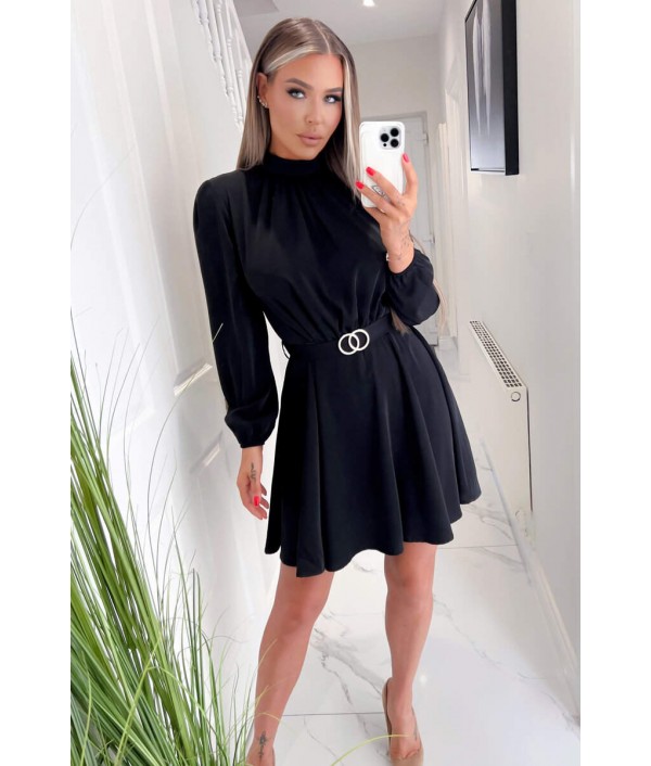 Black High Neck Long Puff Slee...