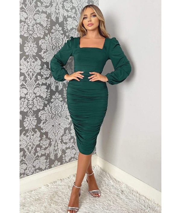 Teal Square Neck Ruched Long S...