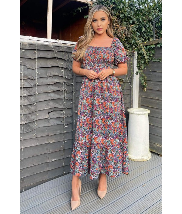 Navy And Orange Floral Printed...