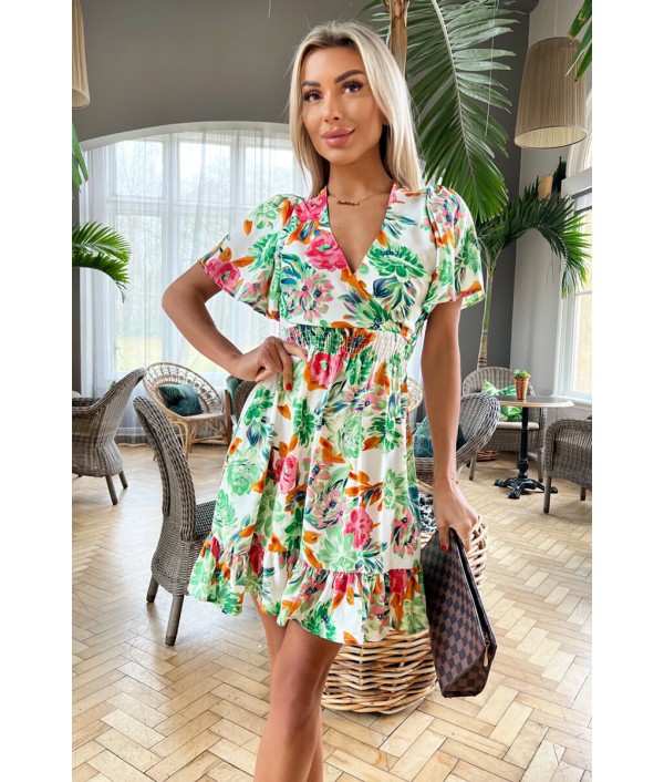Green Floral Print Short Sleev...